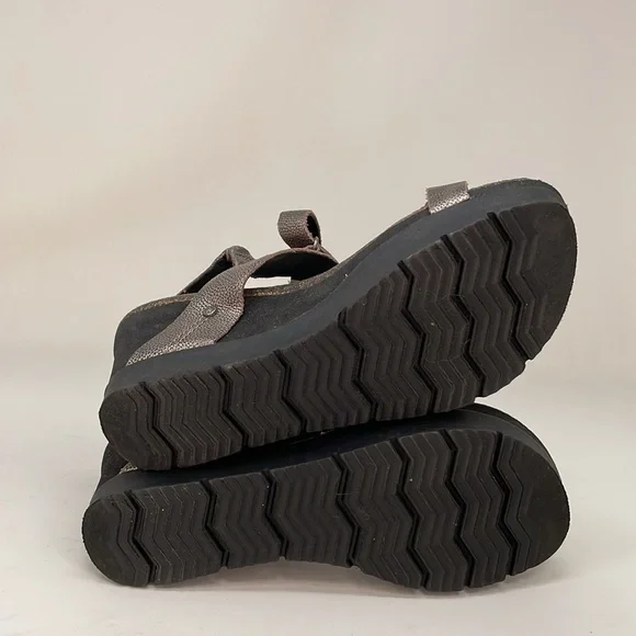 OTBT Sandals Platform Wedges Black Metallic Pewter Silver Size 9.5 Wavey - Picture 9 of 11